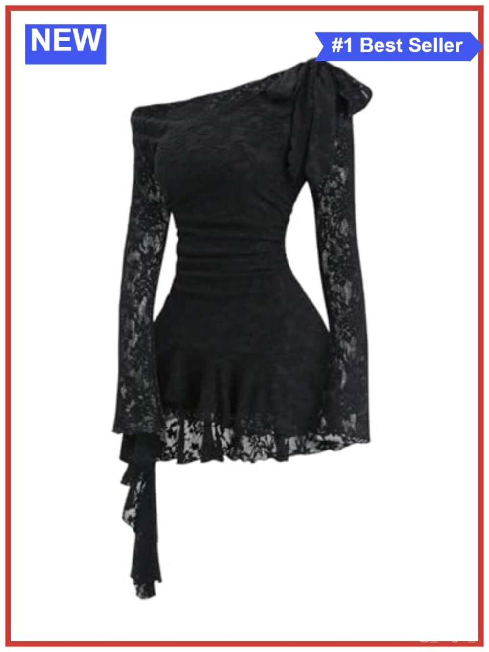 Floral Lace Off Shoulder Long Bell Sleeve Ruffle Dress